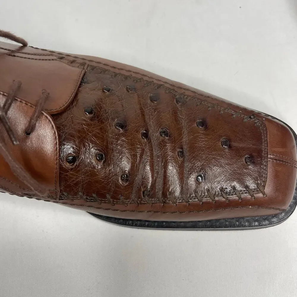 Mezlan Ostrich Leather Alberta Oxford Dress Shoes, Men's 9.5M Brown‎ Luxury